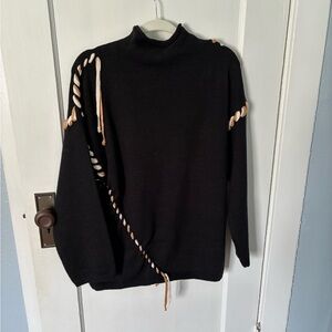 Black Cowl Sweater with Contrast Twist Detail